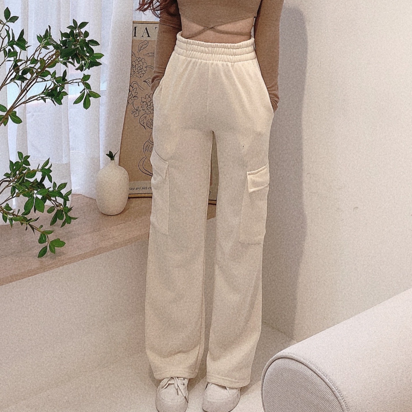 寬鬆緊帶工裝休閒寬褲/三色