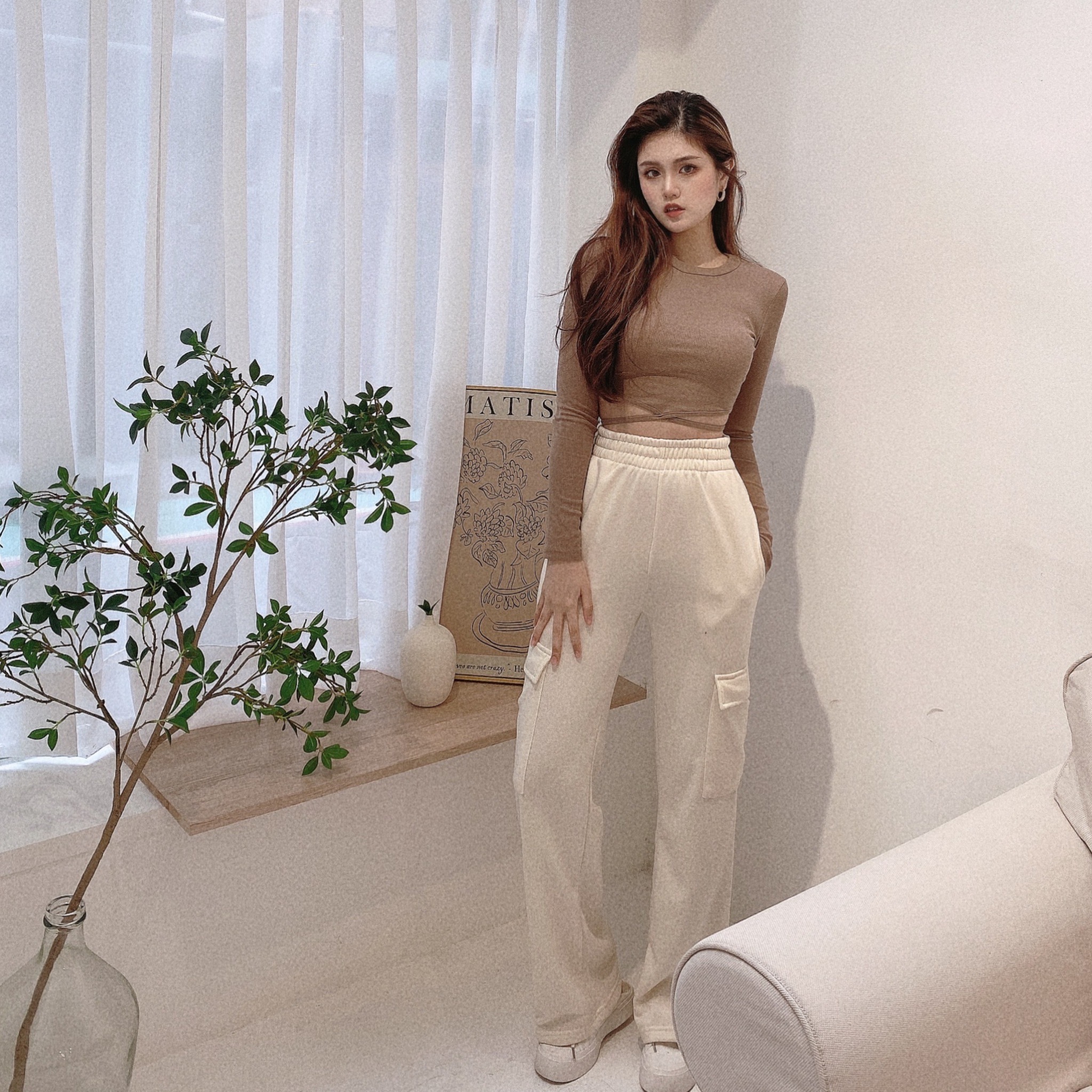 寬鬆緊帶工裝休閒寬褲/三色