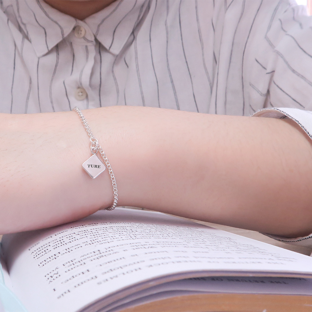極簡方形 垂墜款 客製化刻字 925純銀女生手鍊