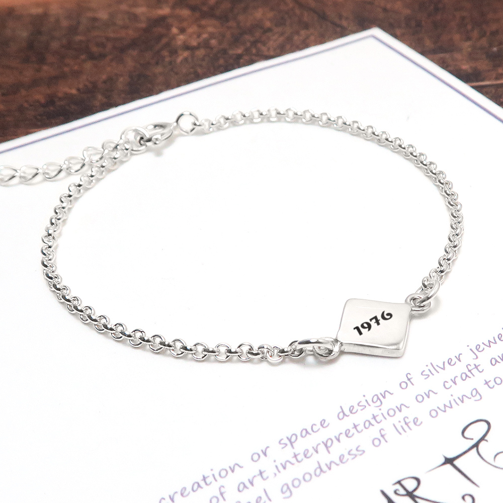 極簡方形 雙圈款 客製化刻字 925純銀女生手鍊