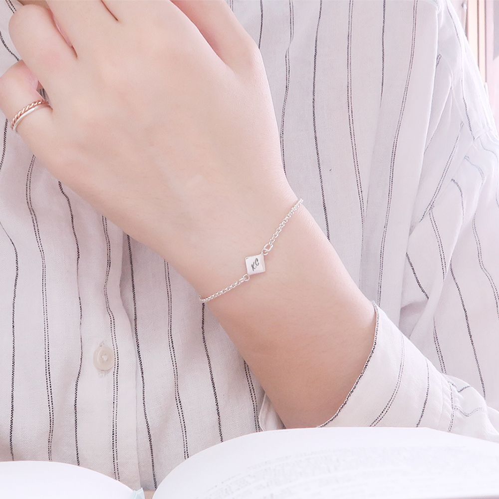 極簡方形 雙圈款 客製化刻字 925純銀女生手鍊