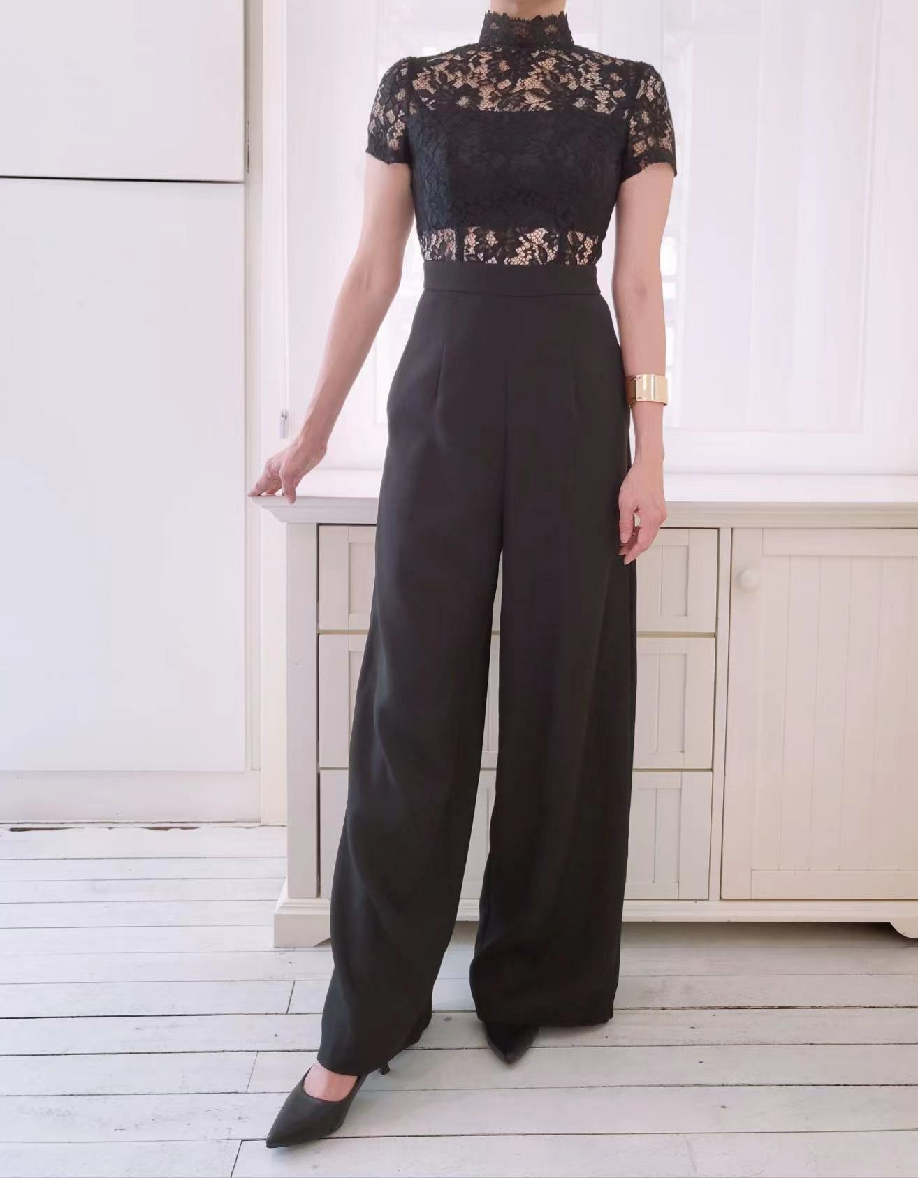 S/SLEEVE LACE JUMPSUIT