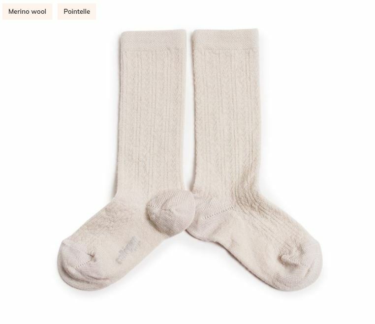 COLLEGIEN 織花高筒襪  Adèle - Doux Agneaux 米白