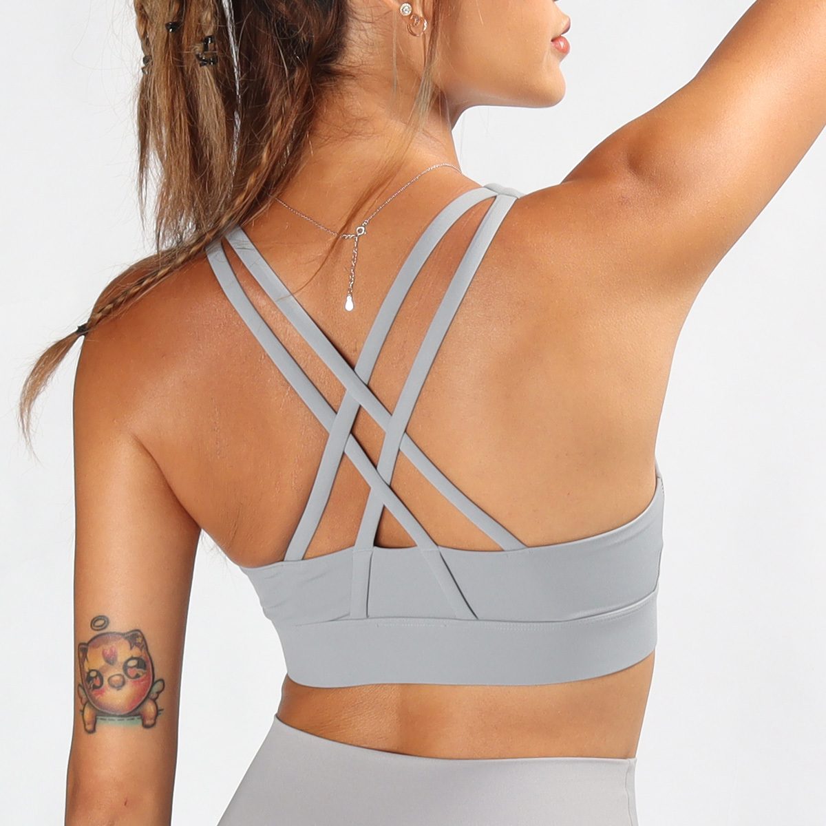 中強度前拉鍊四線美背瑜珈/運動/機能內衣【可換襯墊/上下一致】*