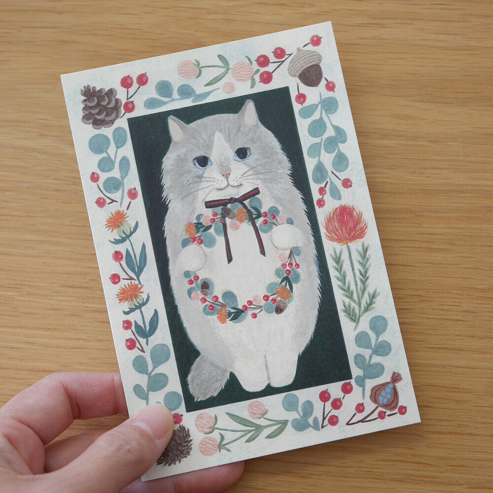 花圈貓咪 插畫明信片｜日本 4legs