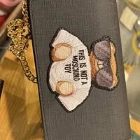 [S] MOSCHINO TEDDY BEAR PATCH CHAIN WALLET, BLACK, 667111884891 (SM292)