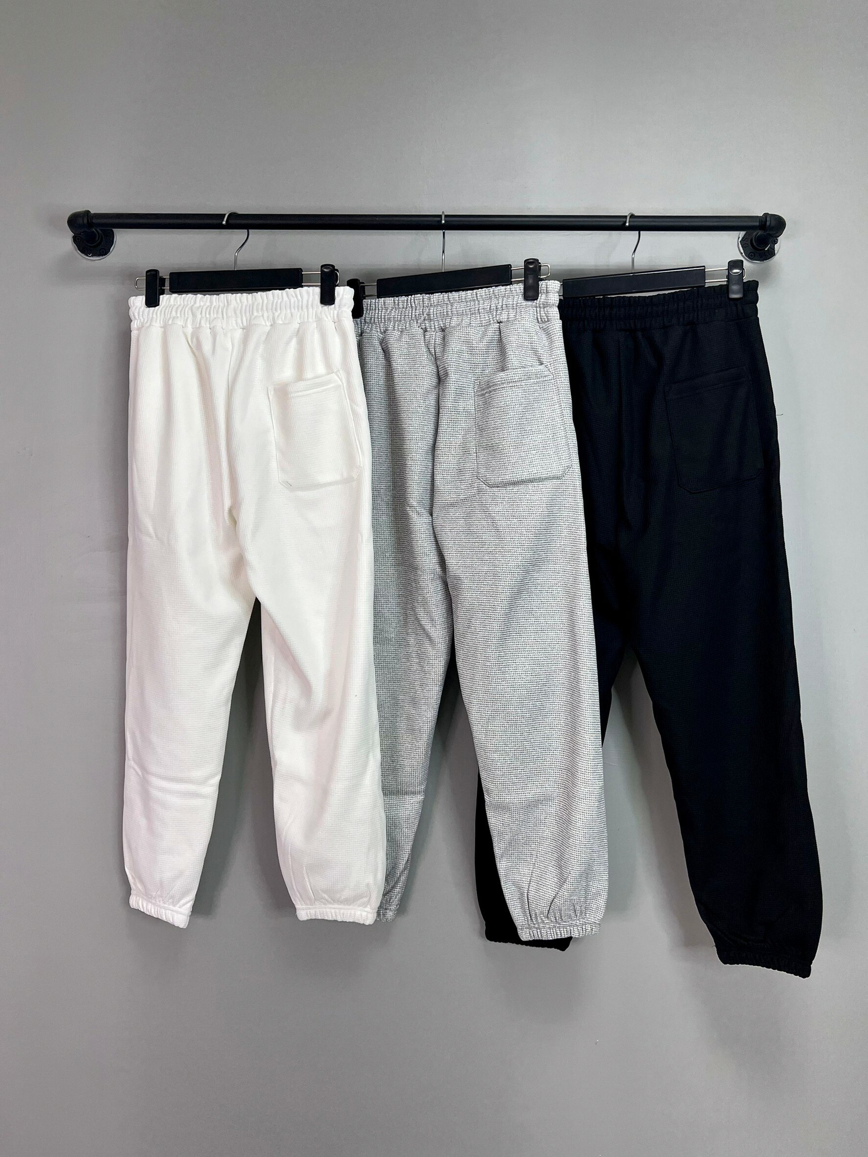 華夫格紋 抽繩 加絨 縮口長褲