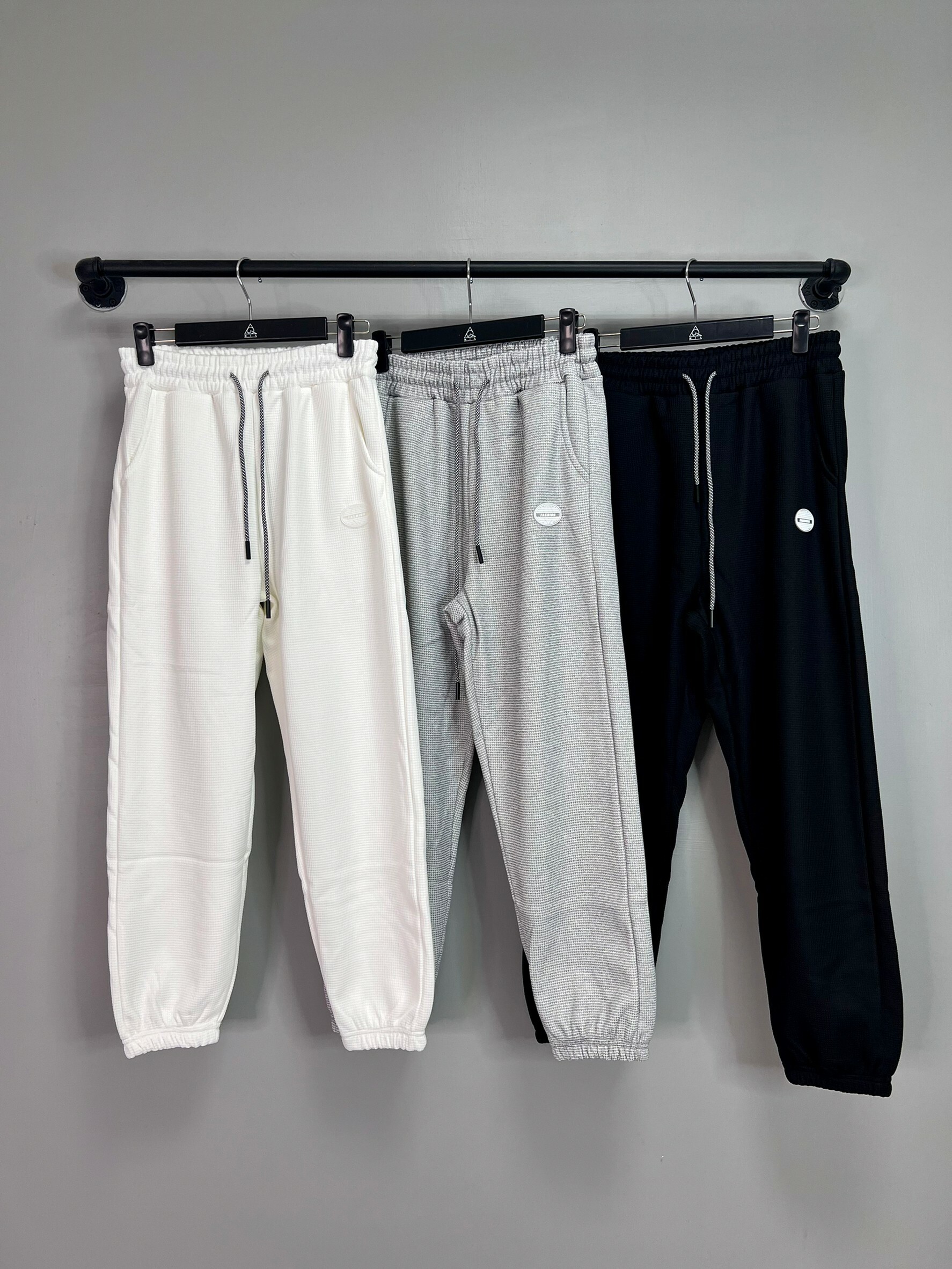 華夫格紋 抽繩 加絨 縮口長褲