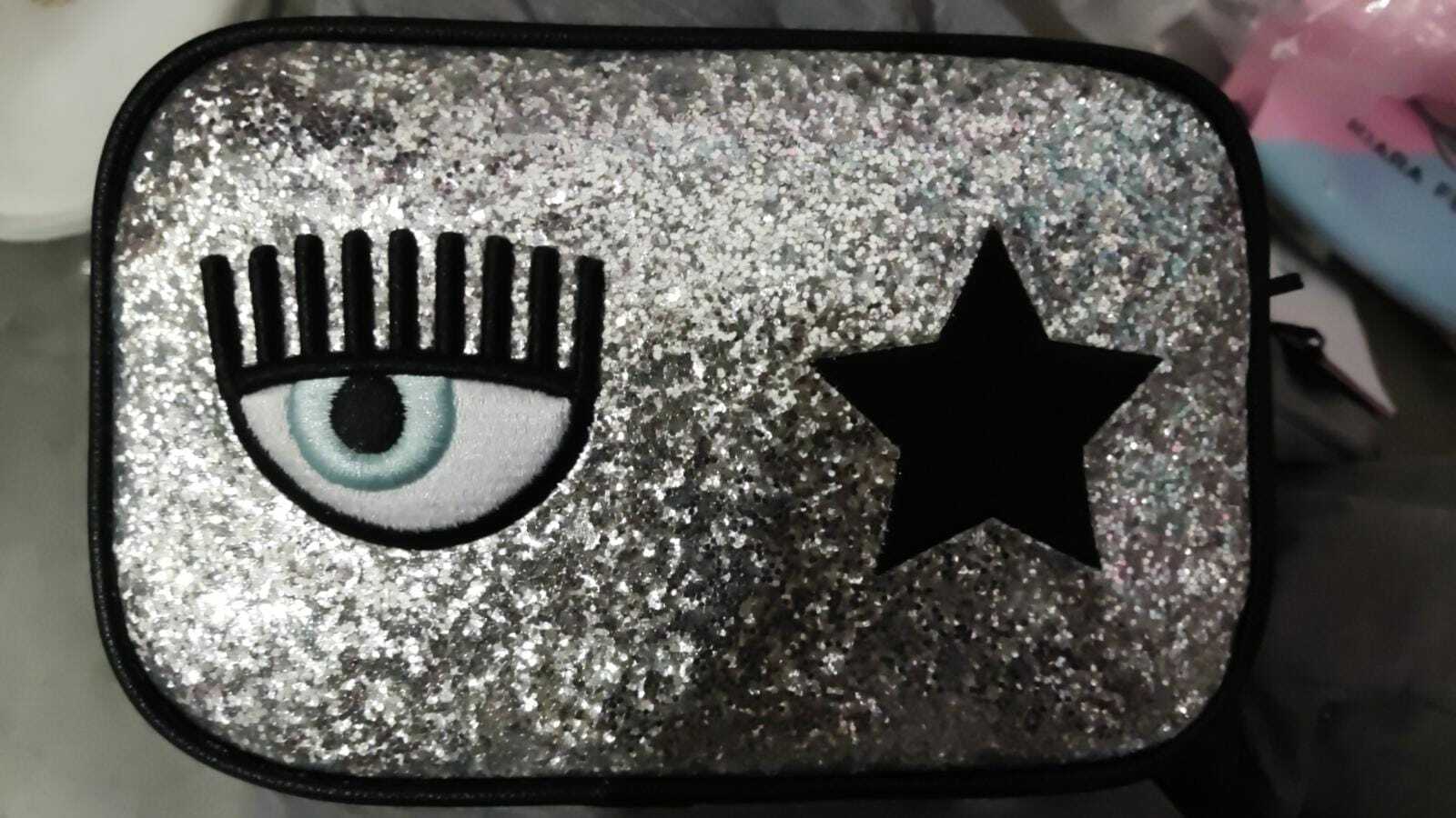 [S] CHIARA FERRAGNI ZS540900 EYE STAR LOGO GLAZED GLITTER PU,SILVER/BLACK, 8052672298263 (SCF147)