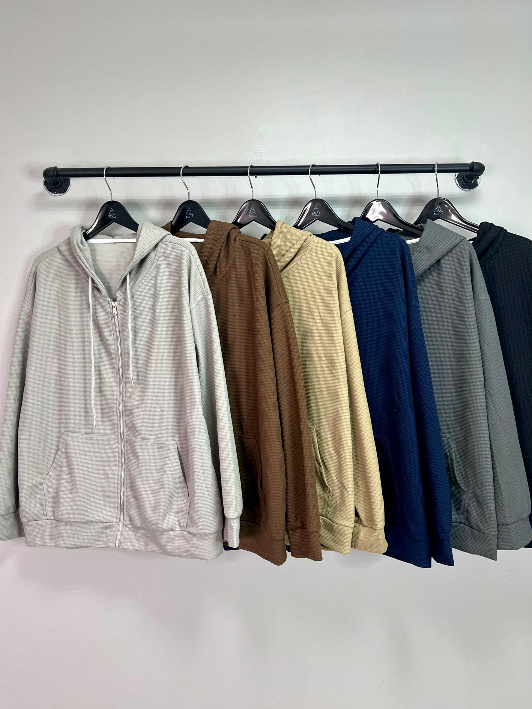 華夫格紋 寬鬆 素色 連帽外套