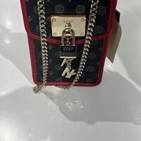 [S] DKNY ELISSA NORTH SOUTH HERITAGE LOGO CROSSBODY,BLACK/RED, 795730743845 (SD271)
