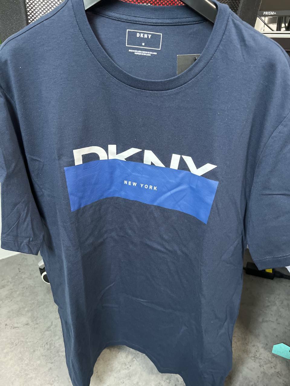 [S] DKNY Men's Tape Box Logo T-Shirt,NAVY, M1210010-NVY (SD279)