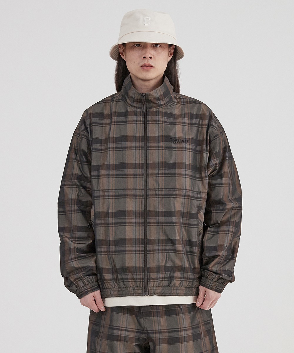 COVERNAT 格紋運動夾克 外套 棕色