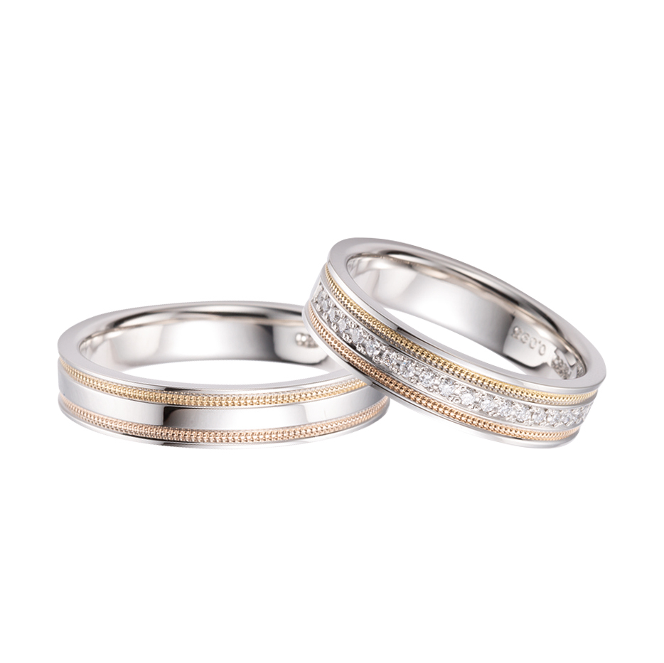 TANZO PT950鉑金及18K玫瑰金&黃金天然鑽石結婚戒指