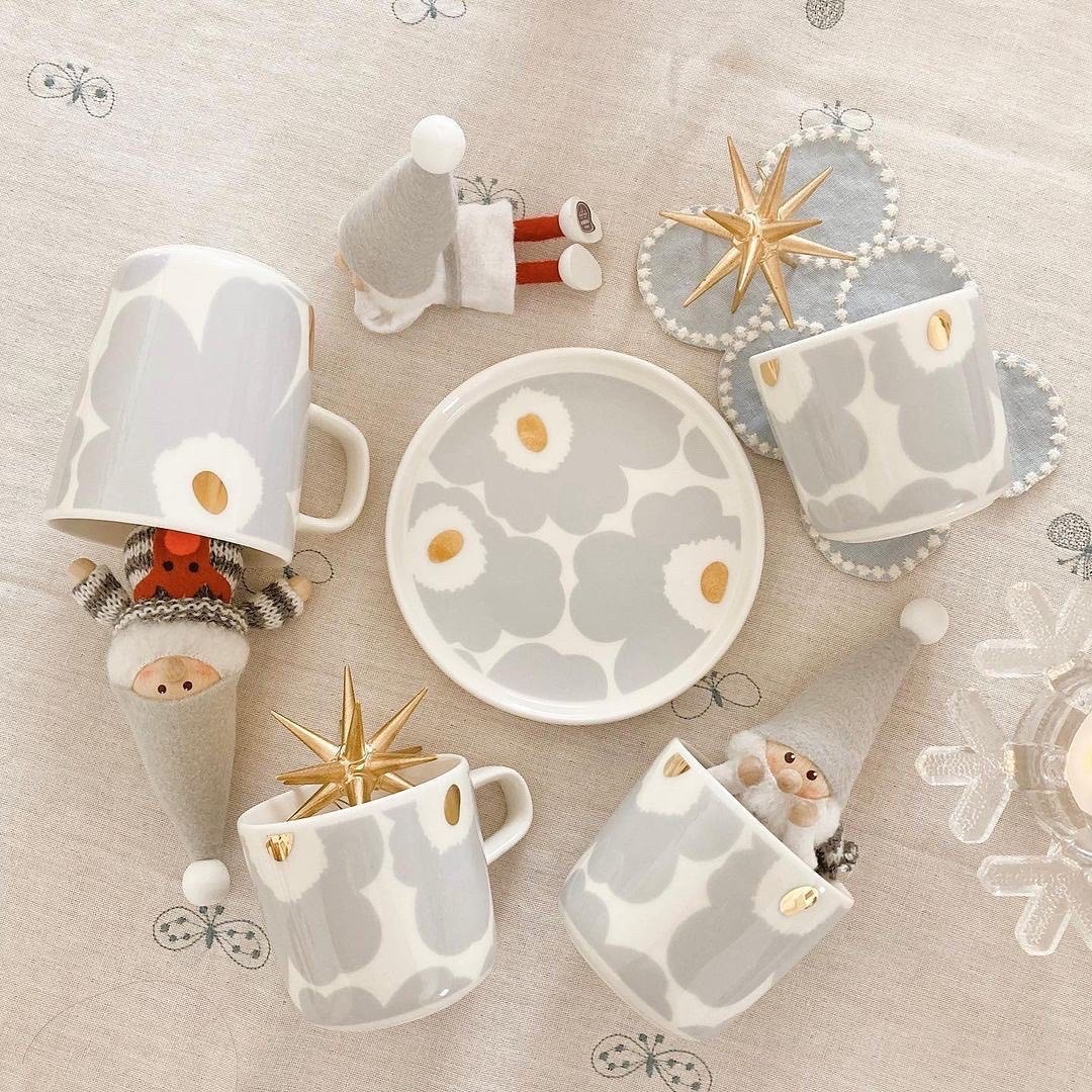 Marimekko 花花 器具 碗盤 馬克杯 杯子 淺藍色 金色 / 現貨