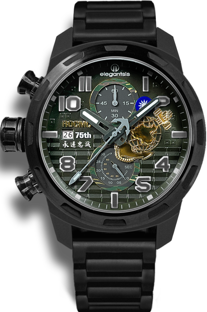 萬年鐘錶 - elegantsis 愛樂時  中華民國海軍陸戰隊 JX48M-海軍陸戰隊第三代三眼計時碼表男錶    ELJX48MQS-ROCMC 75BK 錶徑45MM