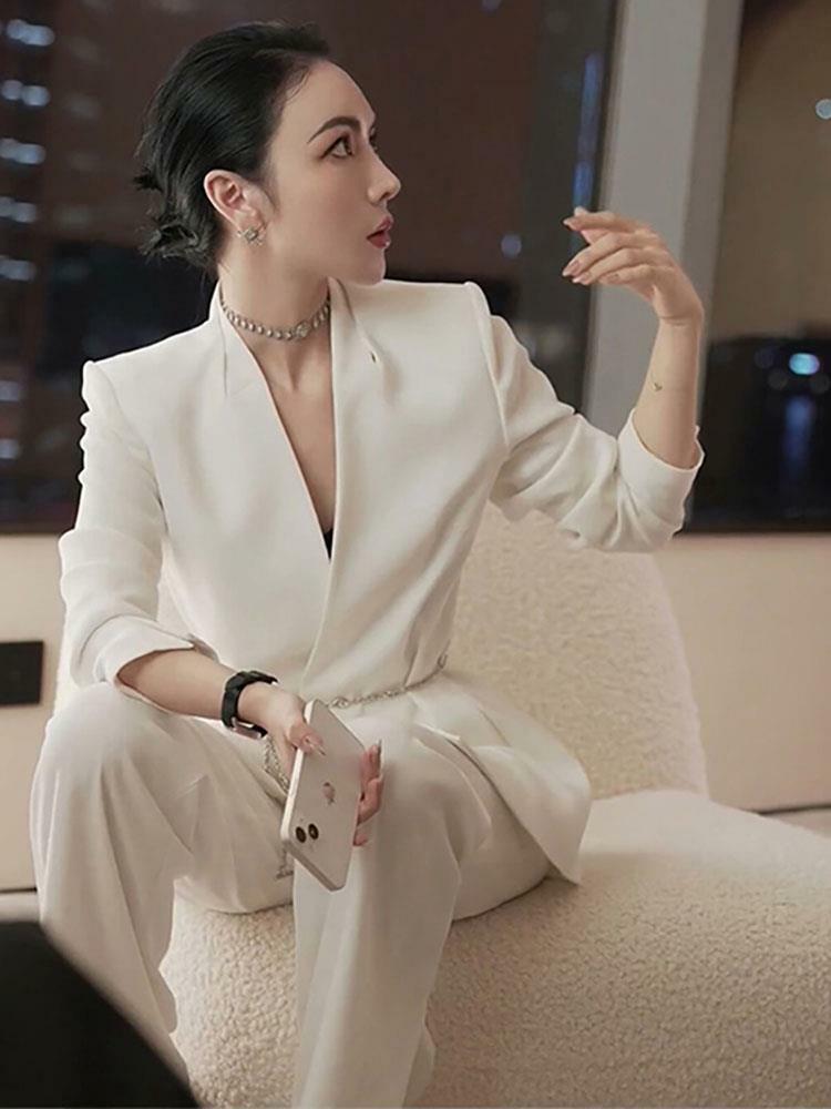 高冷感簡約西裝套裝(黑/白)