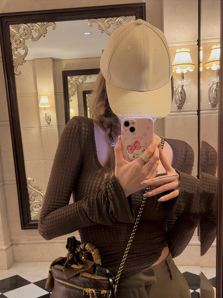 方領喇叭袖 薄上衣(粉橘/黑/奶茶/咖)