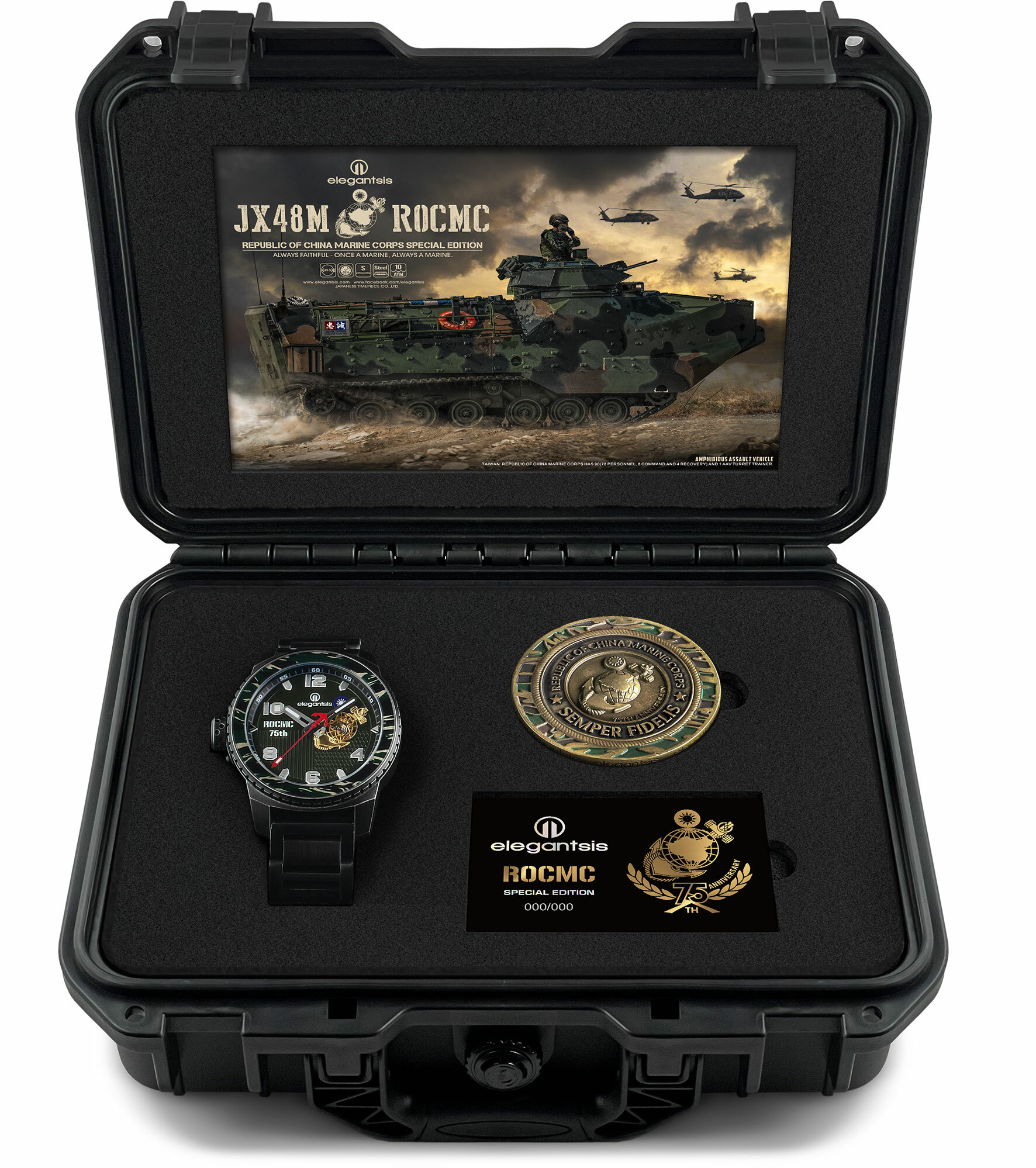 萬年鐘錶 - elegantsis 愛樂時  中華民國海軍陸戰隊 JX48M-海軍陸戰隊第三代自動機械男錶  ELJX48MAS-ROCMC 75BK  錶徑45MM