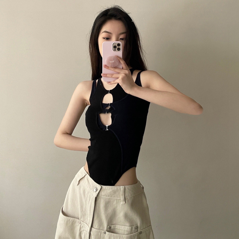 心機簍空 針織連身上衣(黑/裸粉)