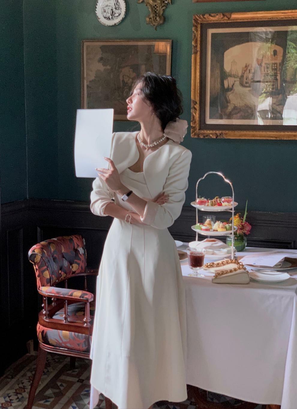 短版外套+收腰長洋裝(2件組)