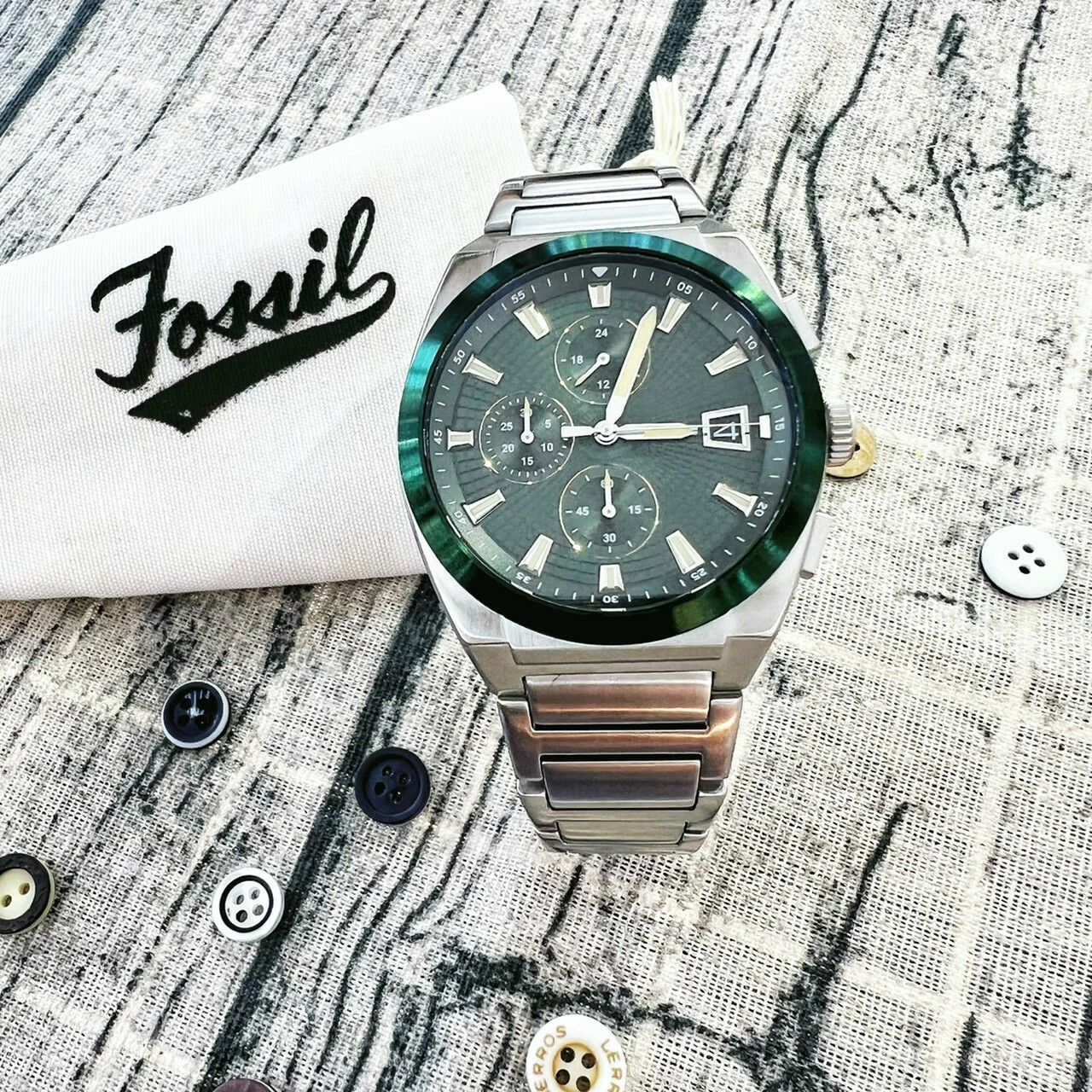 【Fossil】Everett 個性綠色計時腕錶 FS5964 42mm 現代鐘錶