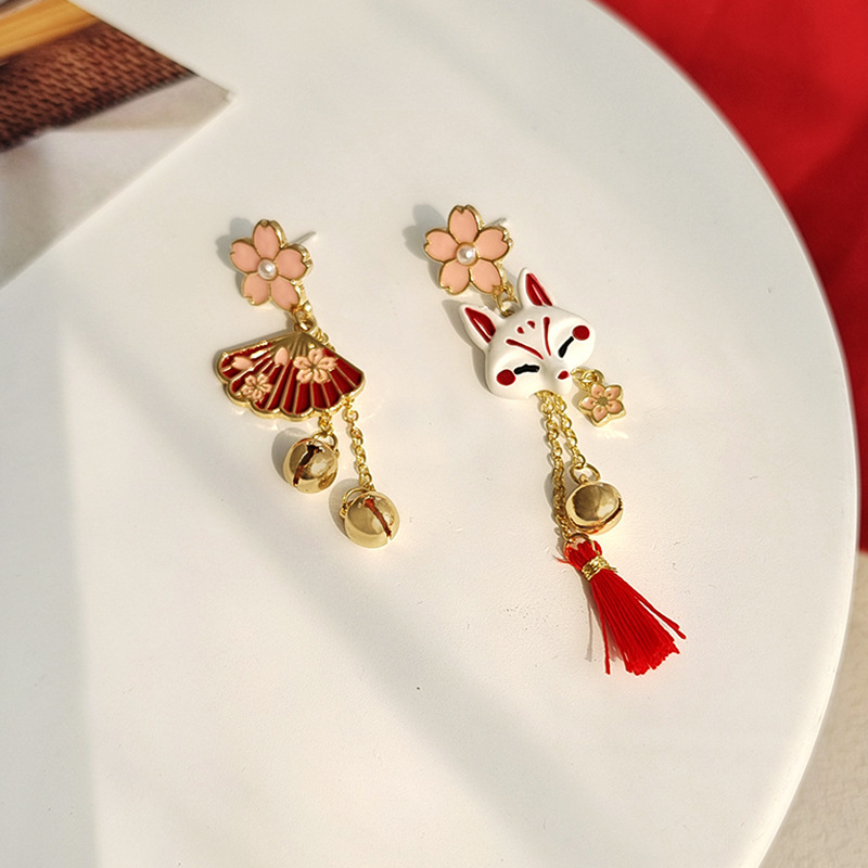 日式狐狸扇耳環
