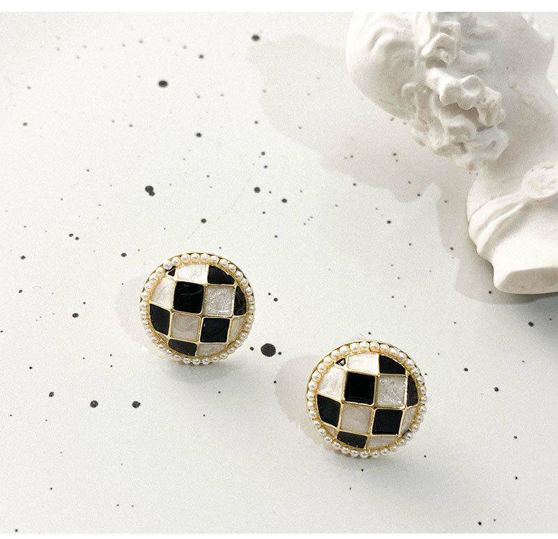 綴珠棋盤格耳環