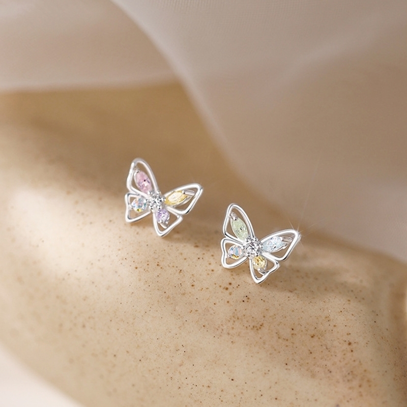 彩鑽蝴蝶迷妳耳環