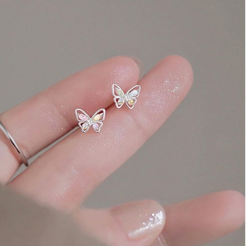 彩鑽蝴蝶迷妳耳環