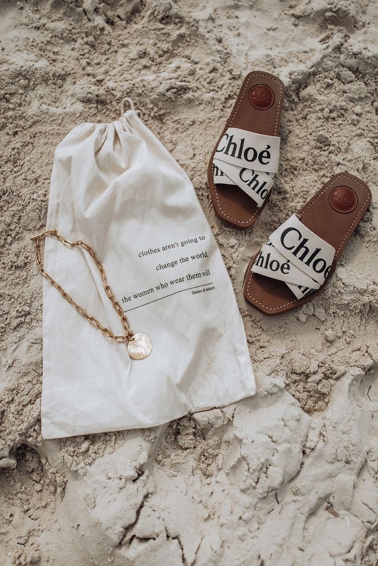 Chloe woody flat mule 織布平底拖鞋 白色