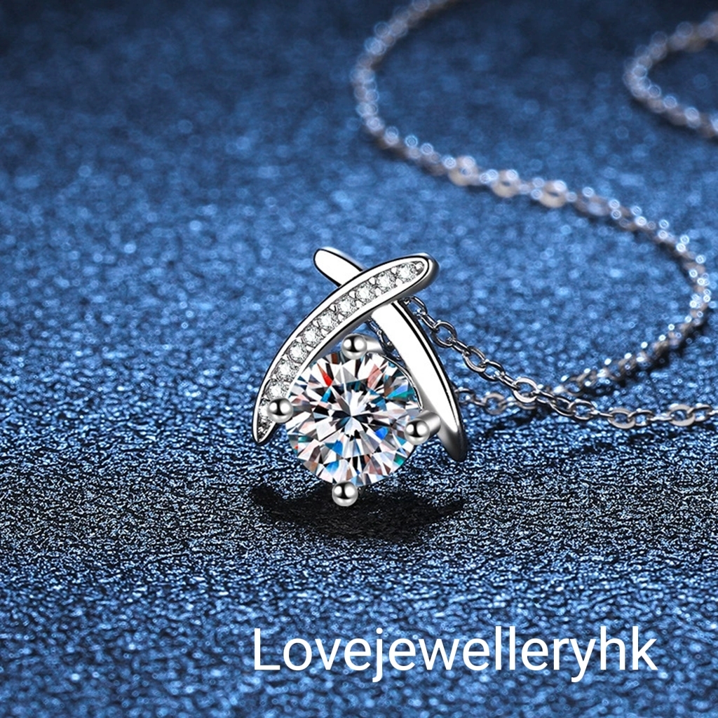 交叉配圓莫桑鑽頸鏈   N1C022