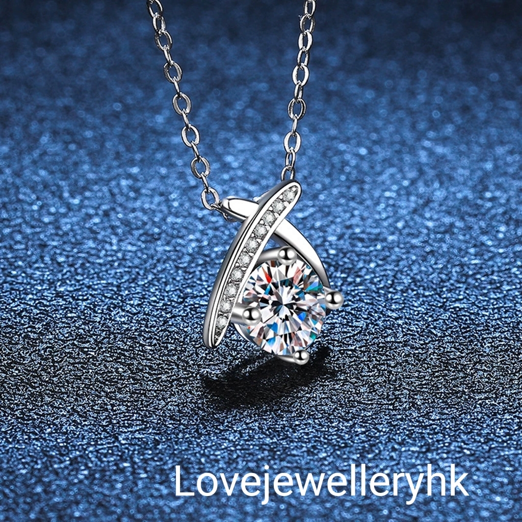 交叉配圓莫桑鑽頸鏈   N1C022