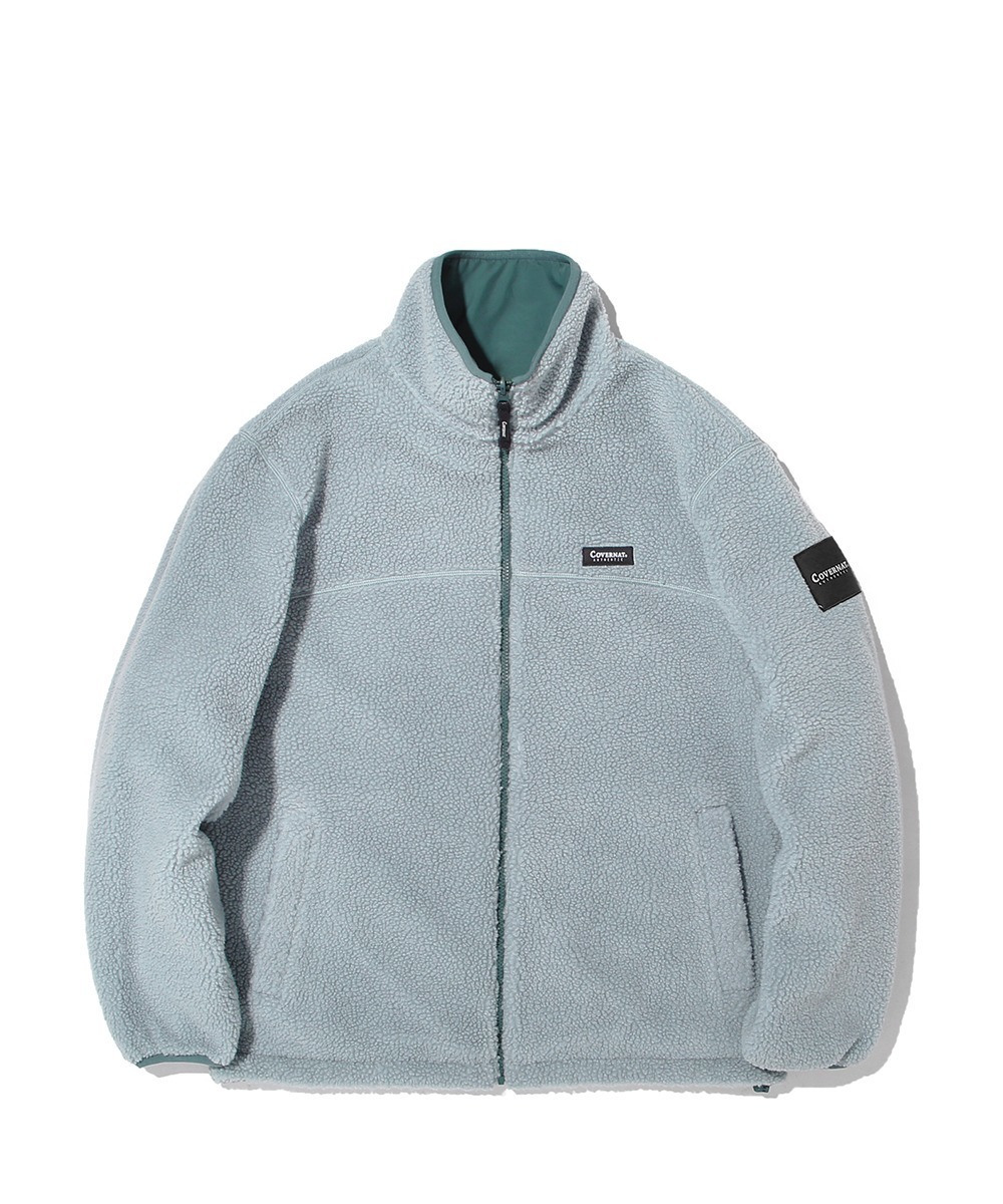 COVERNAT 雙面 無帽 羊羔絨 外套 夾克 尾草灰/藍色