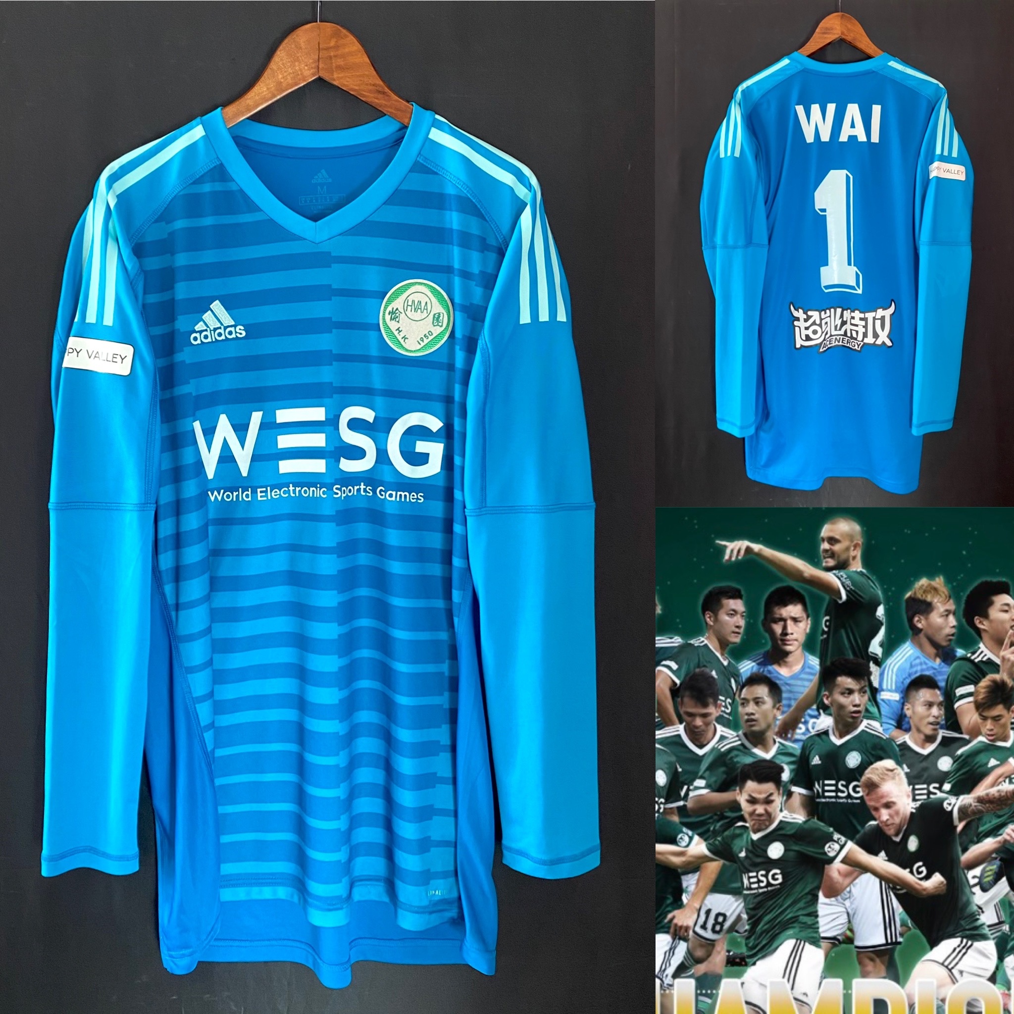 (Match Worn) Happy Valley Football Team 2018-2019 Adidas Goalkeeper Match Worn Shirt #1 WAI