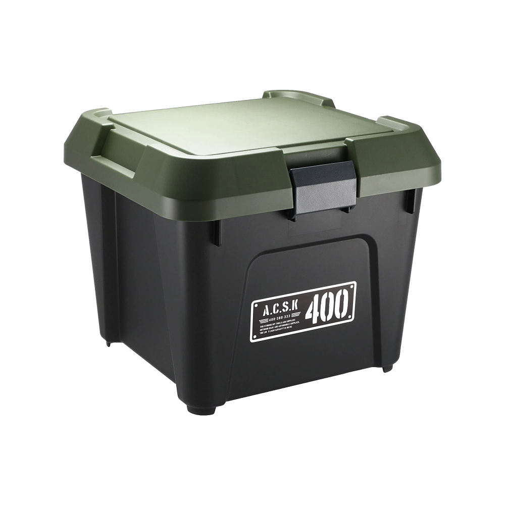 【日本JEJ ASTAGE】400X工業風 可疊式工具收納箱/22L/軍綠黑