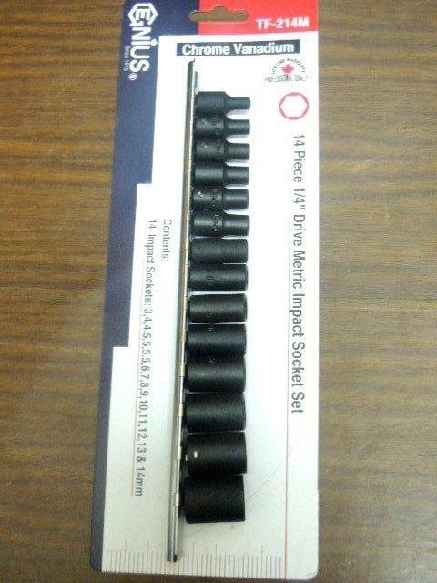 ＊中崙五金【附發票】加拿大 GENIUS 專業級 2分 1/4 氣動套筒組 電動套筒 六角套筒 14件組 TF-214M