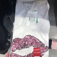 [S] GUESS LANAH LIP TEE,PURE WHITE, QBVI09K9TJX-PURE WHITE [FINAL SALE] (SGU226)