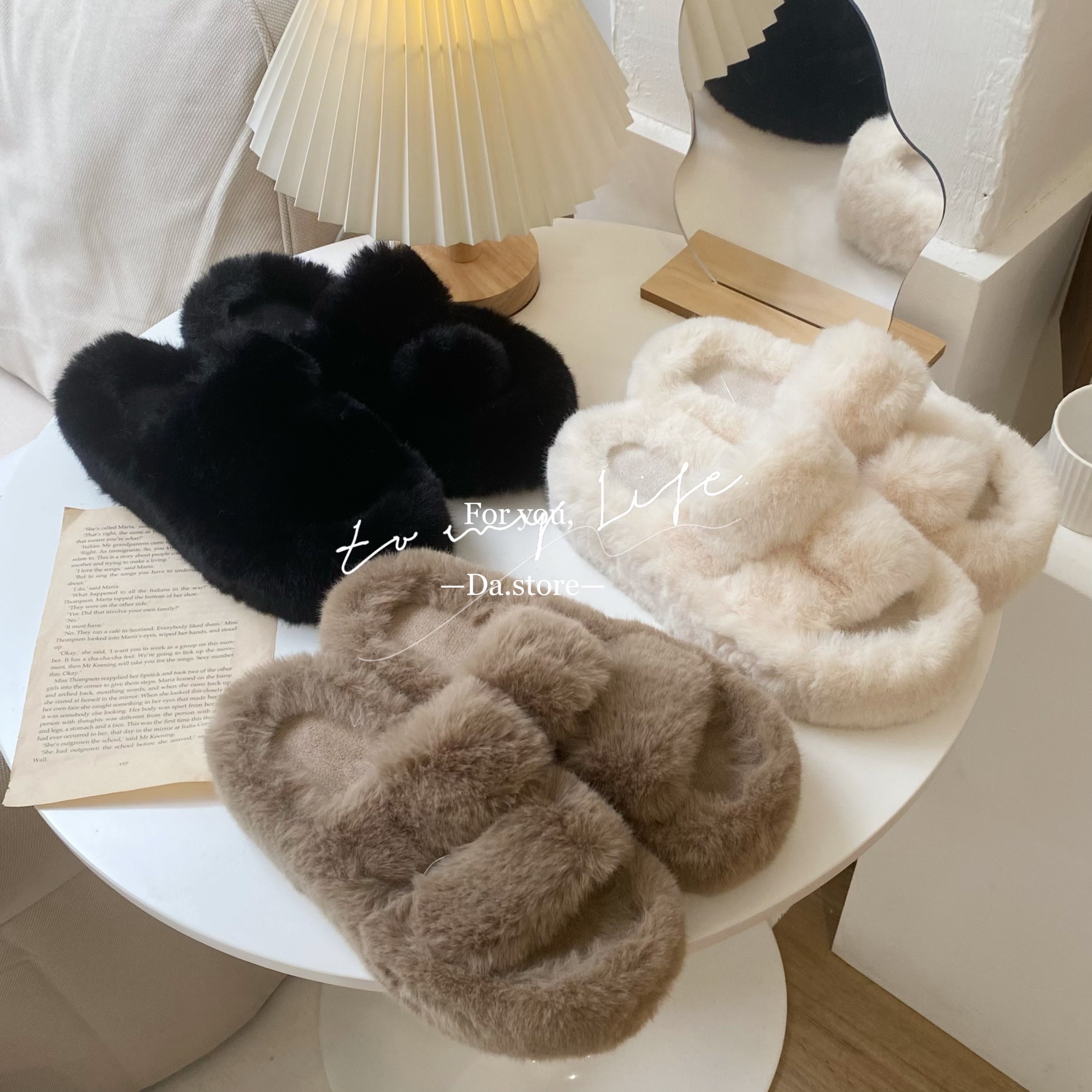 可愛爆擊毛毛增高拖鞋/三色