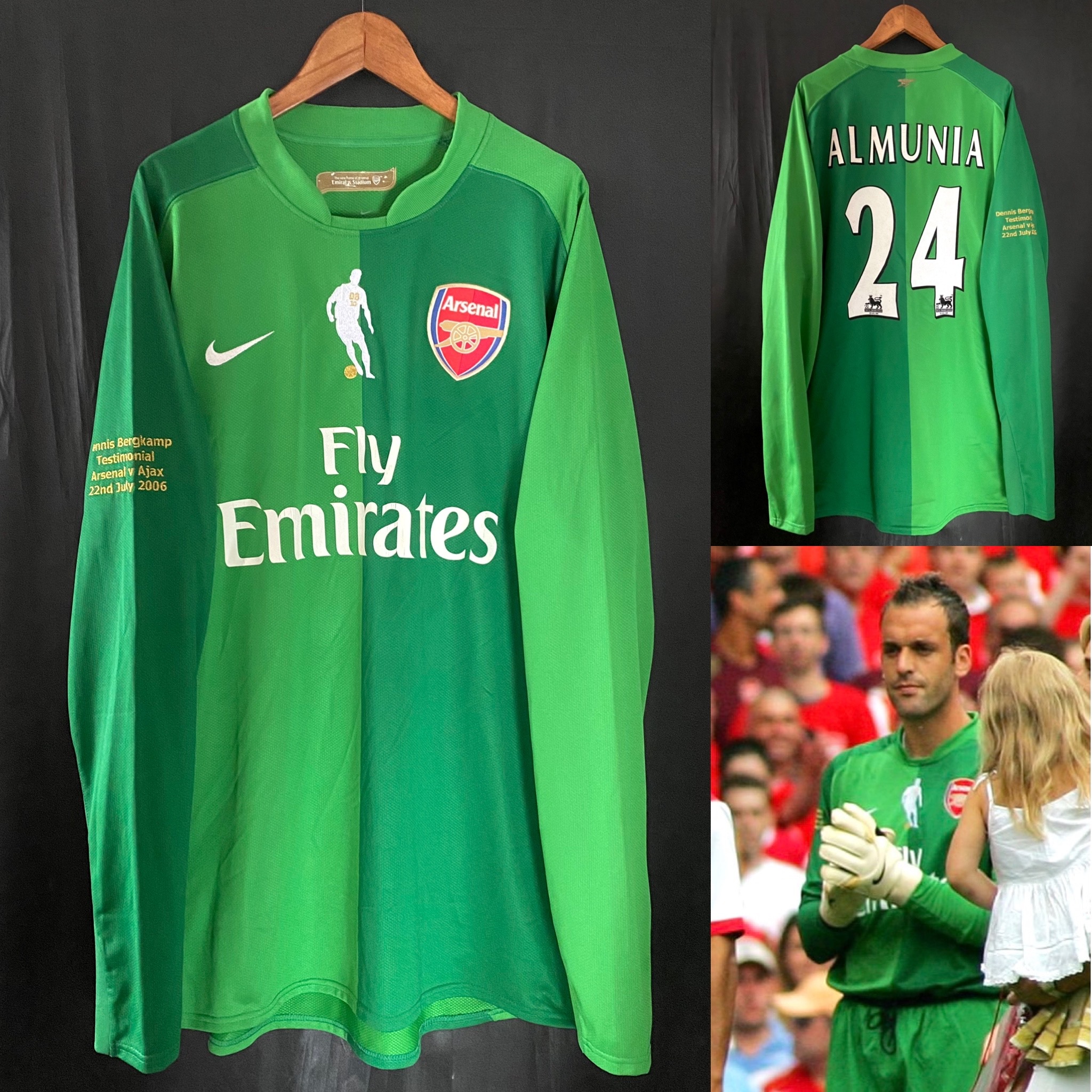 Arsenal 2006-2007 Bergkamp Testimonial Match Nike Goalkeeper Shirt #24 ALMUNIA