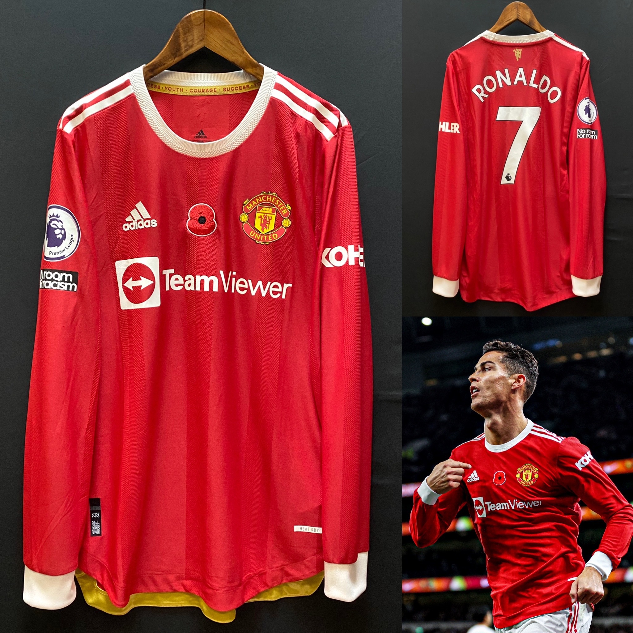 Manchester United 2021 2022 Official Jersey Long Sleeve EPL Ronaldo LS  Shirt (M)