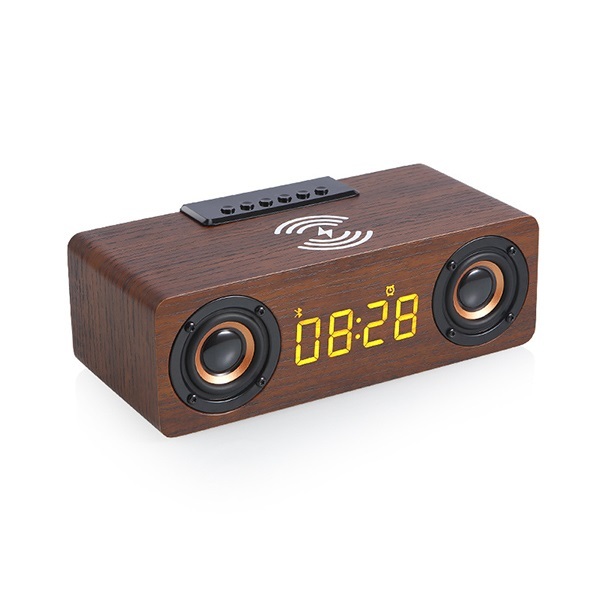 Korea B&C Retro Wooden Multifunctional Alarm Clock Bluetooth Speaker 10W Mobile Phone Wireless Charging Card Speaker (B0211)