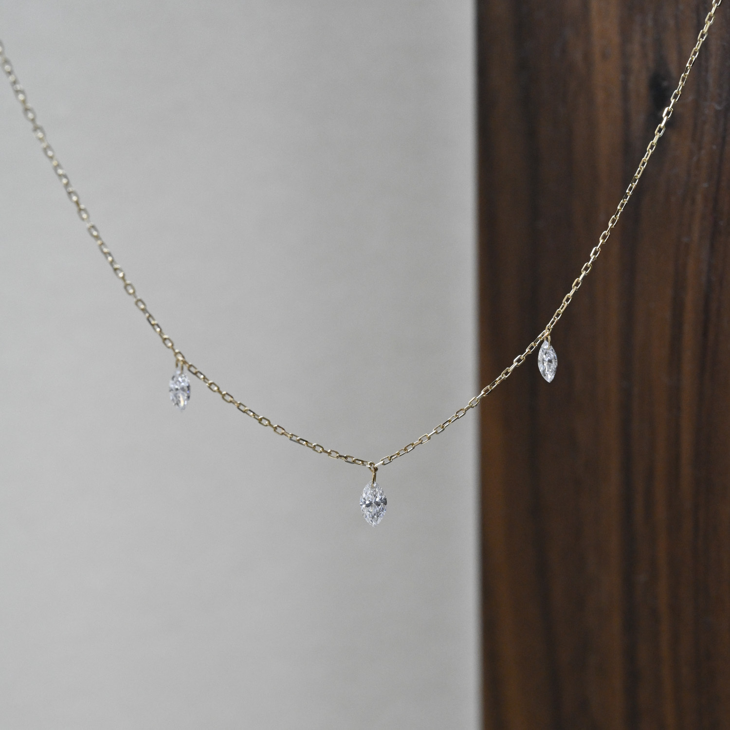 18K Tri-Marquise Laser Hole Diamond Necklace