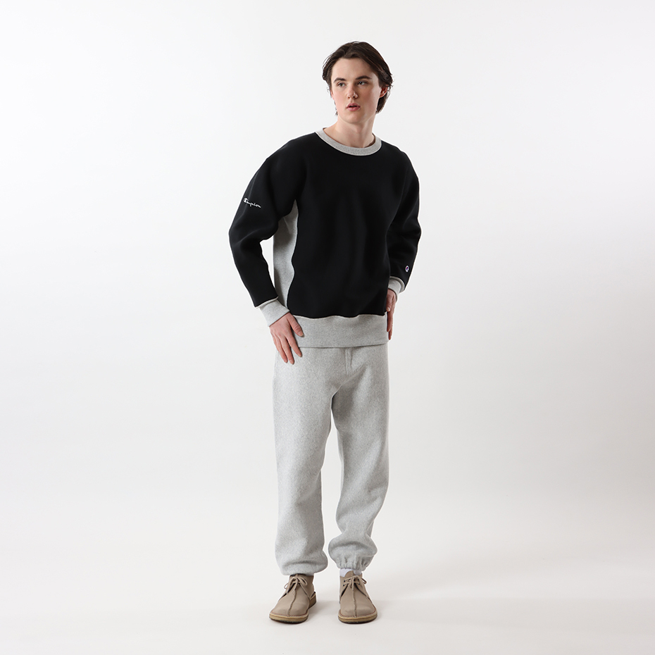 男款-REVERSE WEAVE11.5oz拼接大學衛衣-黑色（C3-W014-090）