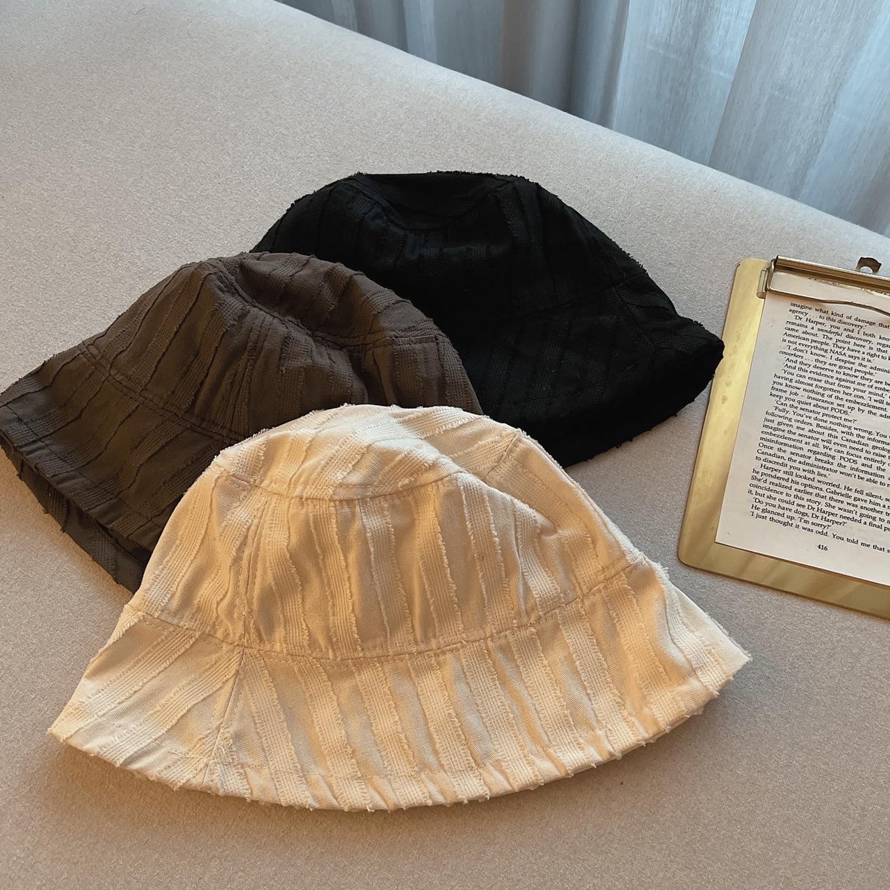 韓版復古坑條漁夫帽/三色