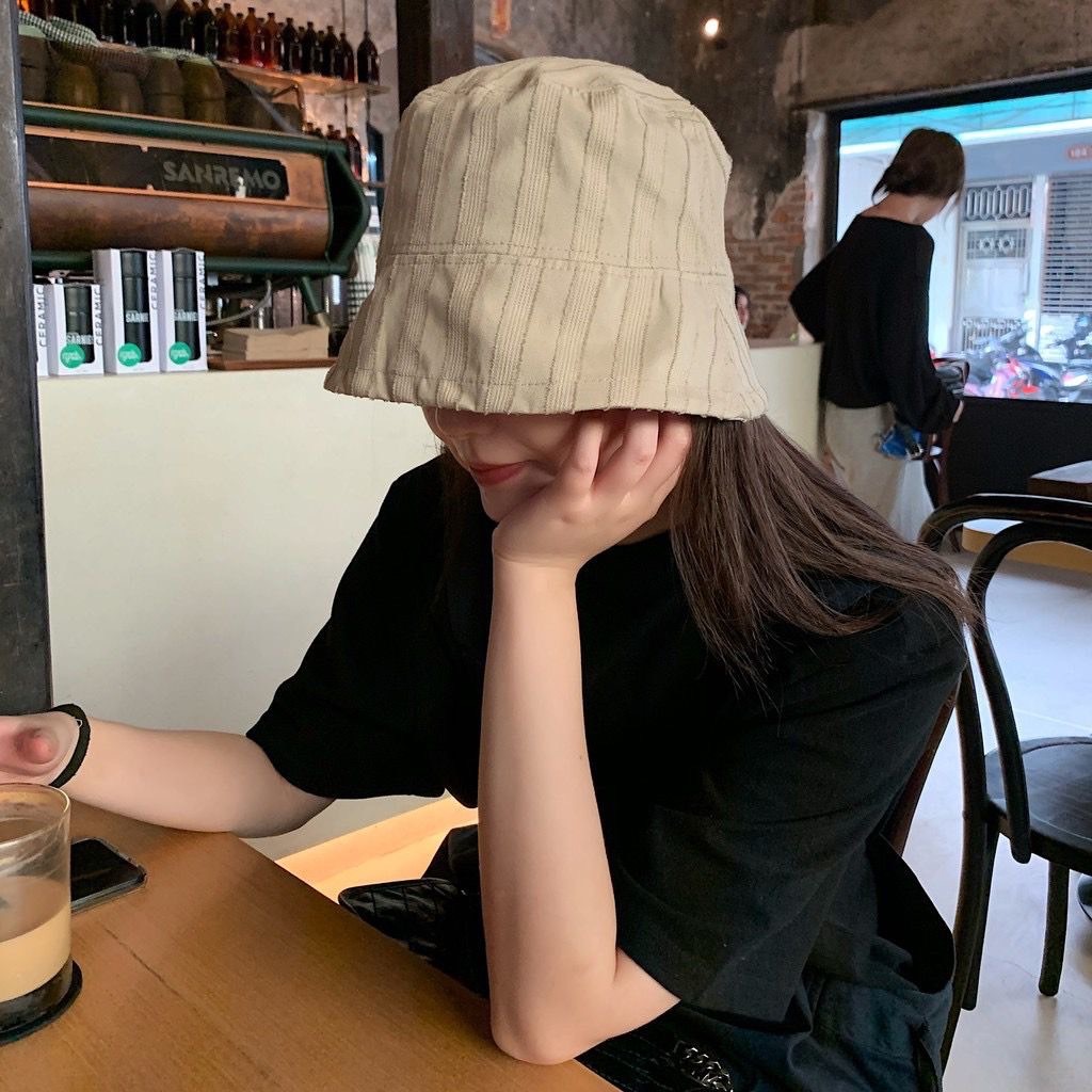 韓版復古坑條漁夫帽/三色