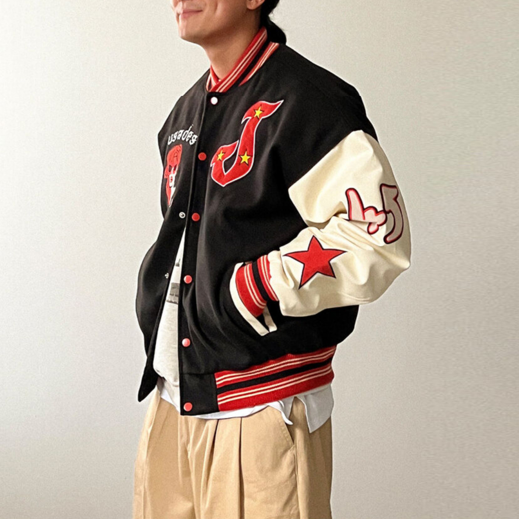 美式布標拼接棒球外套 / 不提供退換貨