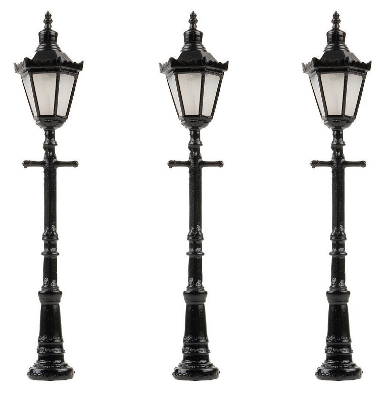 Faller 180112 HO scale, LED Park light, hexagonal lamp with decorative crown, warm white, 3 pcs