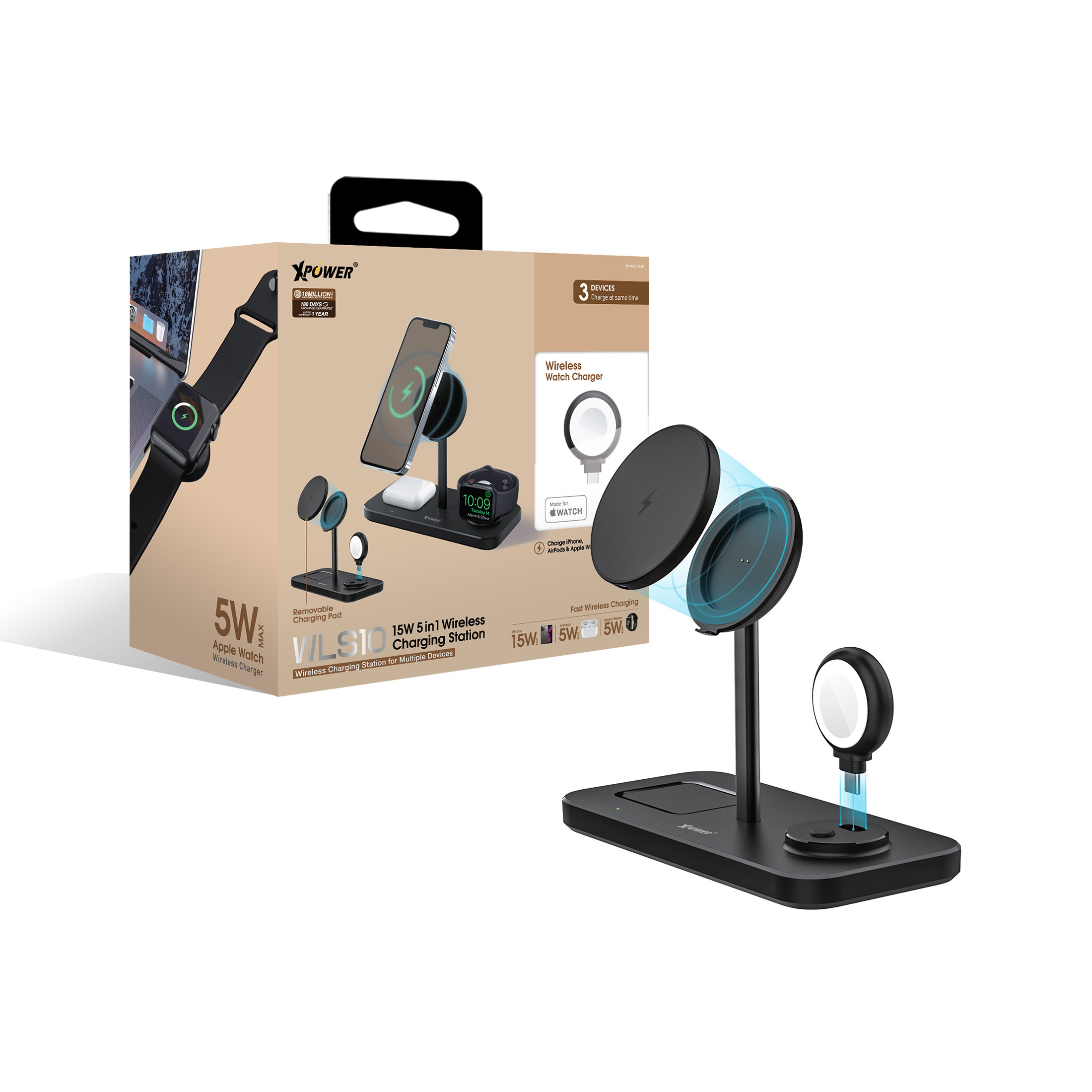（2026新年限時優惠）XPower WLS10 5合1 15W 磁吸無線充電座