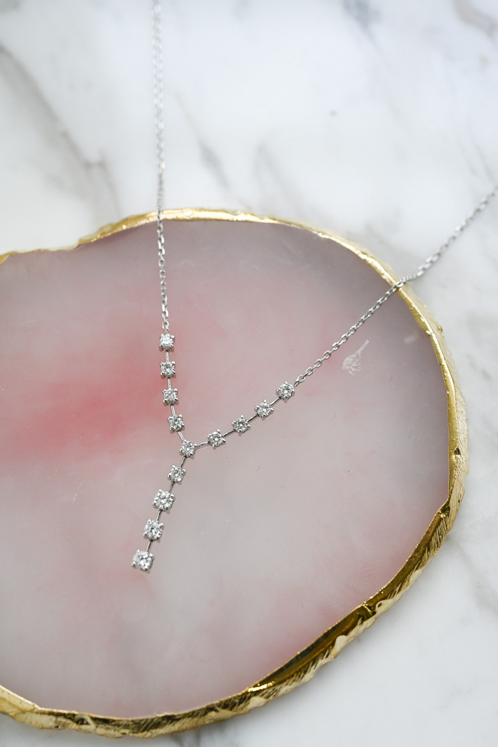 18K Y shape light wedding Diamond Necklace